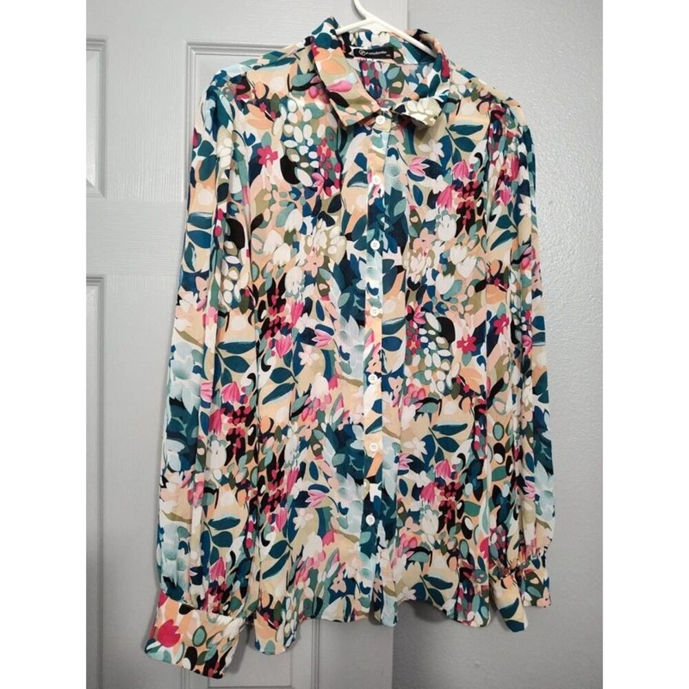 Pretty garden XXL floral flowers lightweight colorful blouse shirt button down